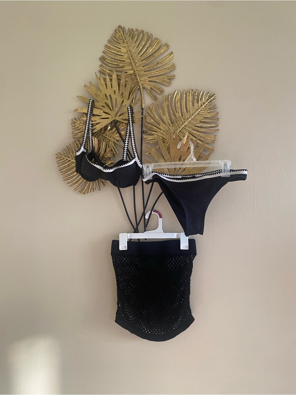 Zara Black and White Lace Trim Bikini Set